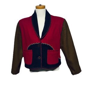 Sandy Starkman VTG Red Wool Blend Patchwork Jacket Women’s M Southwest Vibes